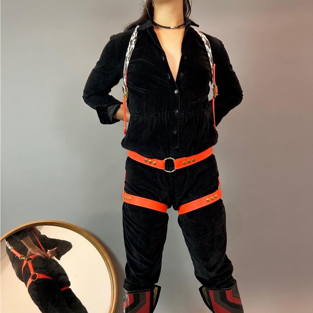 Vintage 50s Handmade Black Velveteen Cotton Button-Front Jumpsuit
